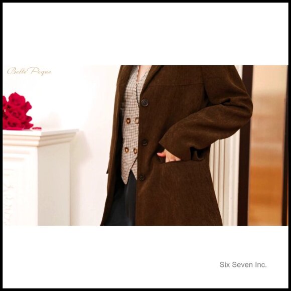 Corduroy Blazer Classic Notched Lapel Boyfriend Fit Office Work Jacket - Picture 6 of 6